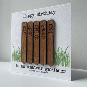 Gardener Birthday Card |  Funny Gardener Happy Birthday Card | Luxury Gardening Allotment Birthday Card | Nature Card with Plant Stakes