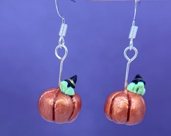 Tiny Froggie Witch Wizard Pumpkin Earrings