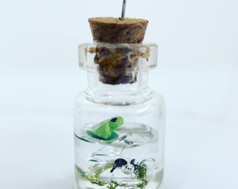 PENDANT ONLY Tiny Green Frog Pond Bottle Pendant