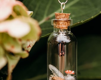 Tiny Vampire Bat Bottle Pendant Necklace