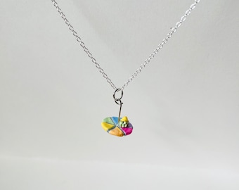Tiny Froggie Rainbow Umbrella Pendant Necklace