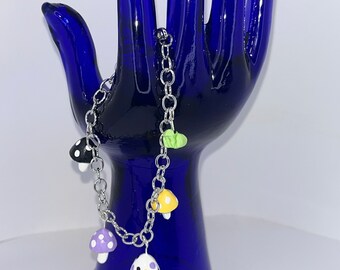Non-binary LGBTQ+ Pride Mushroom Charm Bracelet