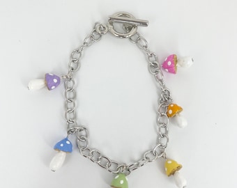 Rainbow LGBTQ+ Pride Mushroom Charm Bracelet