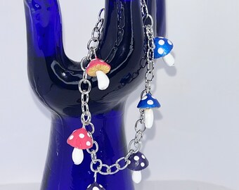 Bisexual LGBTQ+ Pride Mushroom Charm Bracelet