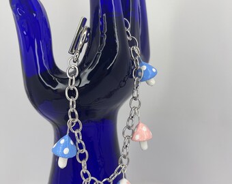 Transgender LGBTQ+ Pride Mushroom Charm Bracelet