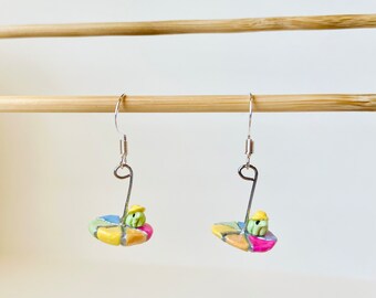 Tiny Froggie Rainbow Umbrella Earrings