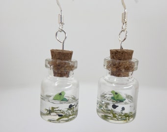 Tiny Tadpole Frog Pond Bottle Earrings