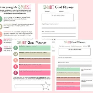 SMART Goal Setting Worksheet Printable SMART Goals Template Instant Download Goal Tracker DBT Skills Therapy Worksheet image 1