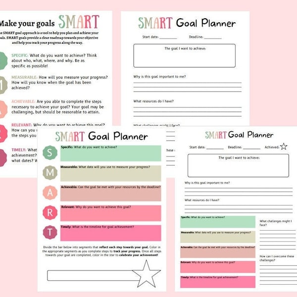 SMART Goal Setting Worksheet Printable | SMART Goals Template | Instant Download Goal Tracker | DBT Skills | Therapy Worksheet