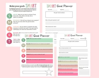 SMART Goal Printable Checklist and Worksheet Goal Planner, Therapy ...