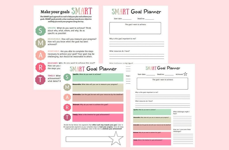 SMART Goal Setting Worksheet Printable SMART Goals Template Instant Download Goal Tracker DBT Skills Therapy Worksheet image 1
