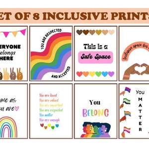 8 Inclusive Therapist Office Posters | Safe Space Diversity Wall Art for Social Workers | LGBTQ+ School Counselor Office Decor