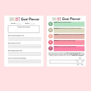 SMART Goal Setting Worksheet Printable SMART Goals Template Instant Download Goal Tracker DBT Skills Therapy Worksheet image 3