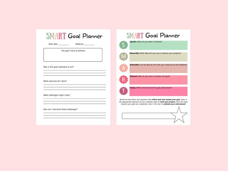 SMART Goal Setting Worksheet Printable SMART Goals Template Instant Download Goal Tracker DBT Skills Therapy Worksheet image 3