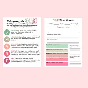 SMART Goal Setting Worksheet Printable SMART Goals Template Instant Download Goal Tracker DBT Skills Therapy Worksheet image 2