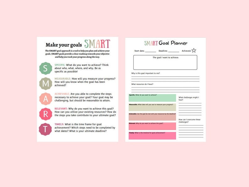 SMART Goal Setting Worksheet Printable SMART Goals Template Instant Download Goal Tracker DBT Skills Therapy Worksheet image 2