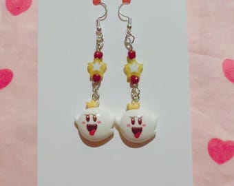 Mario King Boo Beaded Charm Dangle Earrings