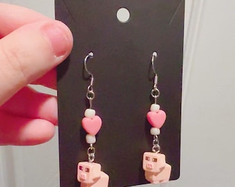 Pendientes con dije de cerdito de Minecraft
