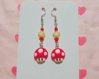 Mario King Mushroom Beaded Charm Dangle Earrings