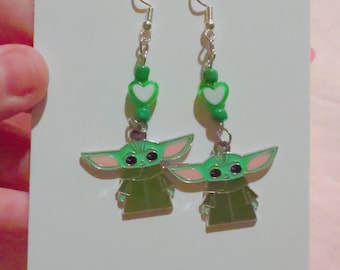 Baby Yoda Grogu Beaded Charm Dangle Earrings