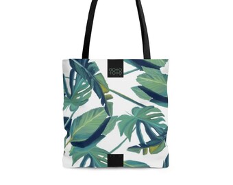 Tote Bag with Tropical Leaf Design, Model No. XII, Gift for Mom, Wife, Girl, Friend, Teacher, Her, Weekend, Beach, Travel