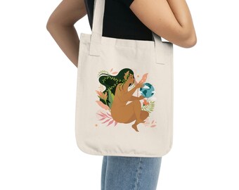 Vegan Canvas Tote Bag, Certified Organic Cotton, Eco Friendly, Washable, Reusable, Durable, Sustainable, Mother Nature Version III