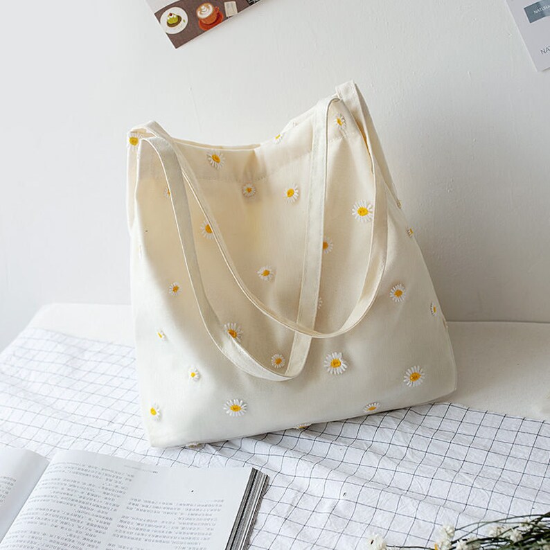 Daisy Flower Canvas Shoulder Bagstote Bageveryday Etsy