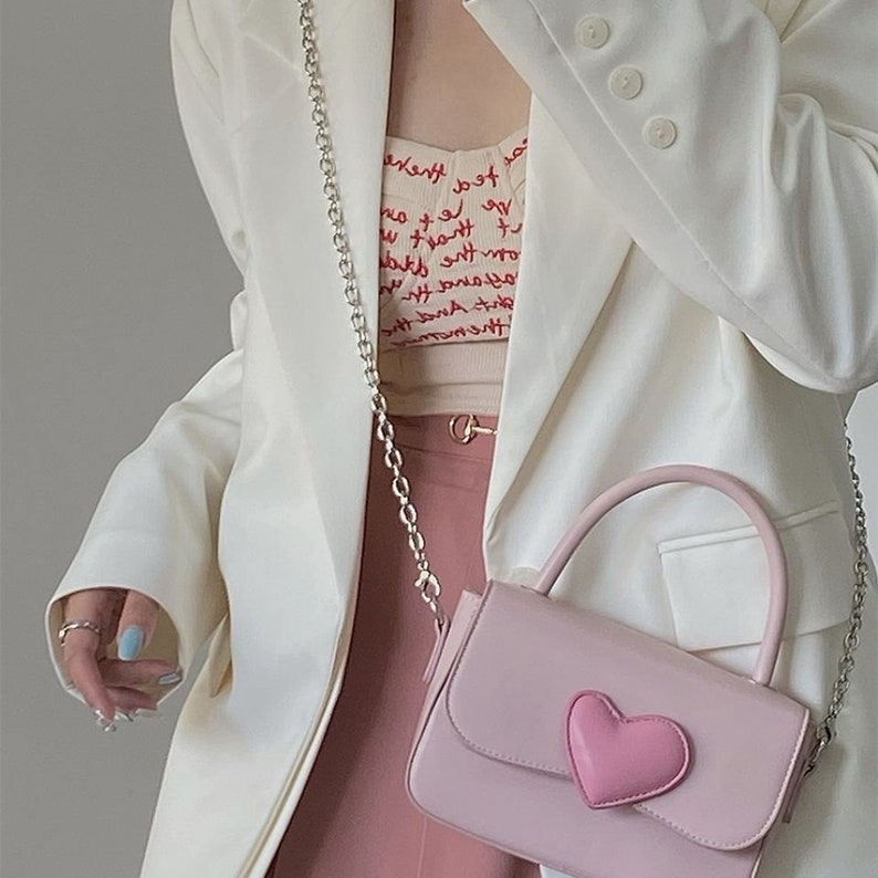 Heart Handbag Pink Messenger Bag Pastel Crossbody Bag Etsy