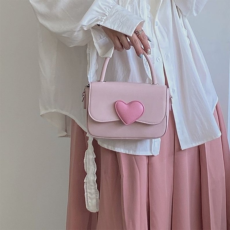 Heart Handbag Pink Messenger Bag Pastel Crossbody Bag Etsy