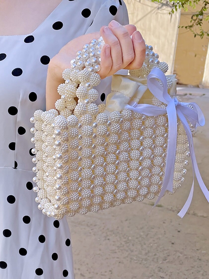 Pearls and Straw Purse Etsy
