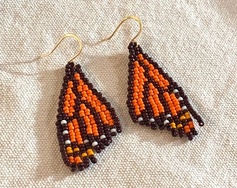 the MINI MONARCH // handwoven seed bead fringe earrings