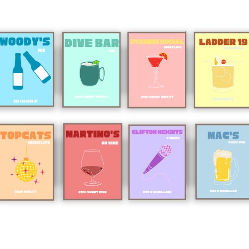 University of Cincinnati Bars Print Set of 12 Bar Cart Etsy