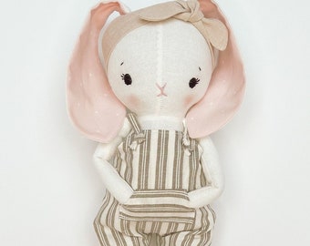 Overalls for stuffed animal/doll Digital PDF Pattern & Instructions - overalls and headband pattern - linen - nursery, kids, baby, diy
