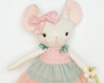 Stuffed Animal Mouse Doll with Dress, Bloomers, Shoes, Socks -  Digital PDF patterns and instructions - linen mouse -  kids, baby, diy