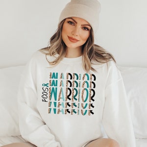 PCOS warrior crewneck sweatshirt with teal ribbon for PCOS awareness | Polycystic Ovary Syndrome shirt, PCOS gifts for women, pcos support