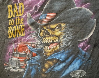 90s 3D EMBLEM Tシャツ TRUCKERS ONLY HARLEY Vintage 1992 Truckers Only 3D Emblem Bad to the Bone T Shirt