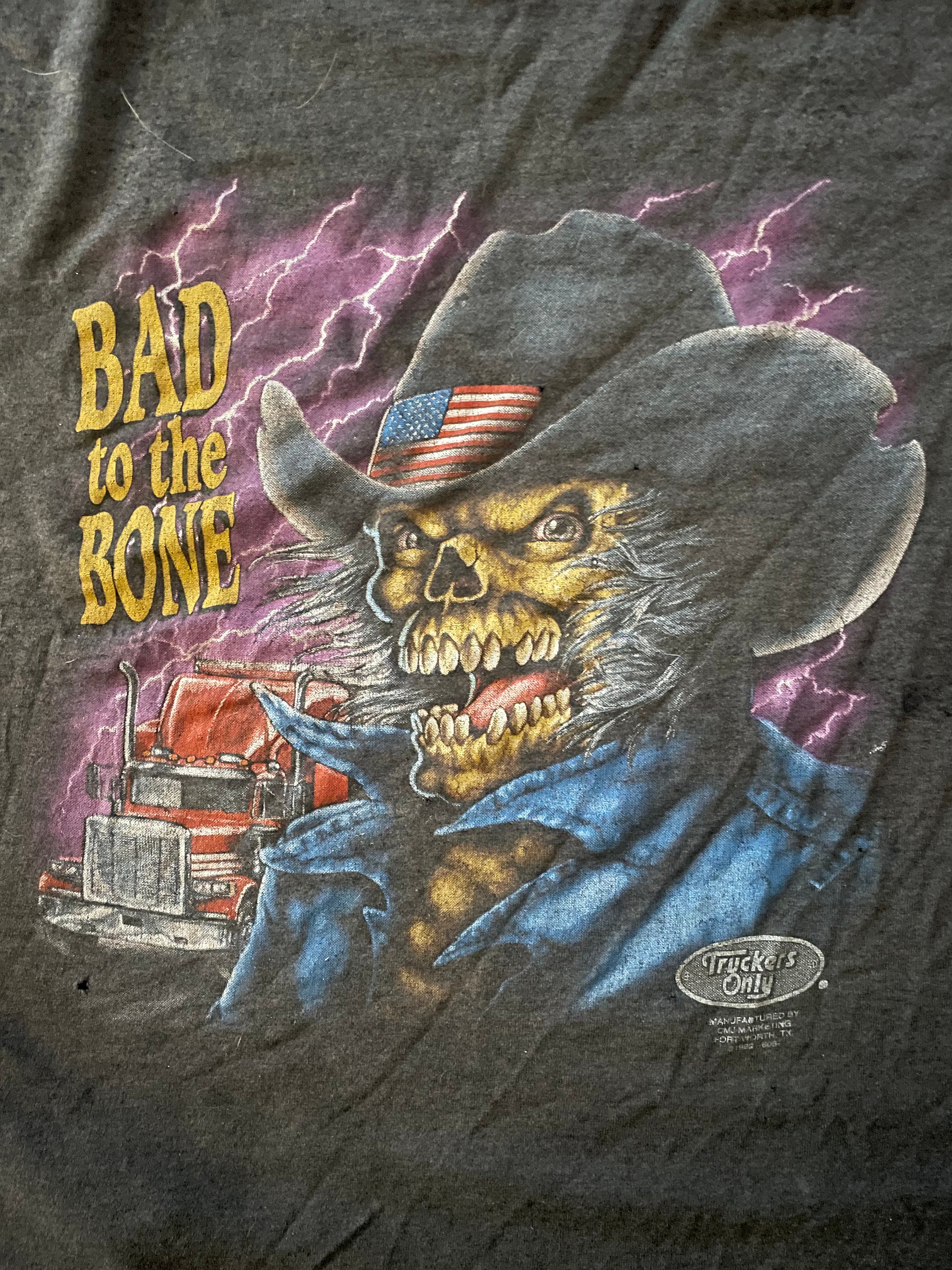 Vintage 1992 Truckers Only 3D Emblem Bad to the Bone T Shirt