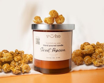 Palomitas de maíz caramelo Perfumada Cera de soja Vela, Mecha de algodón, Aceites esenciales naturales
