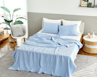 Modal Waffle Blanket in Sky Blue : 100% Natural Material (Pure Cotton with Modal) for All Season - King, Queen, Twin sizes, Made in Korea