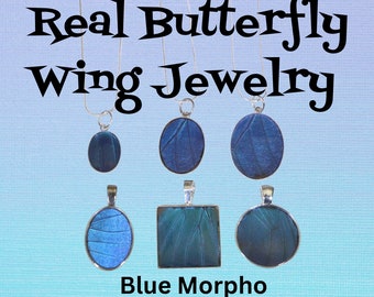 Real Butterfly Wing Jewelry - Pendants - Blue Morpho Butterfly Collection -  Handmade - Silver-Plated Pendants - Silver Snake Chain Included