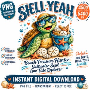 Sea Turtle Beachcomber PNG | Summer Treasure Hunter Design (Digital Download)