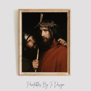 Printable Christian Easter Art, &#39;Christ with Mocking Soldier&#39; Painted  by Carl Bloch in the late 1800s, Faith Based Art, DIGITAL DOWNLOAD