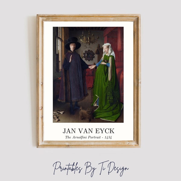 Famous 15th Century Oil Painting, The Arnolfini Portrait by Jan van Eyck, Colorful Vintage Art Print, Flemish Artist, DIGITAL DOWNLOAD