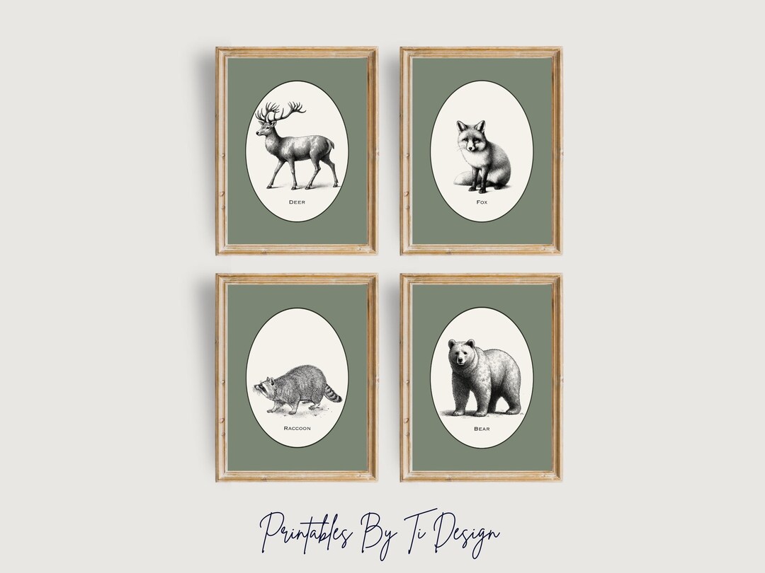 Nursery Wall Art - Woodland Animals in Vintage Style (digital Download ...