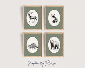 Nursery Wall Art - Woodland Animals in Vintage Style (Digital Download)