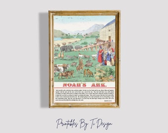 Poster biblico d'epoca dell'Arca di Noè - Storia della Genesi stampabile per bambini (download digitale)