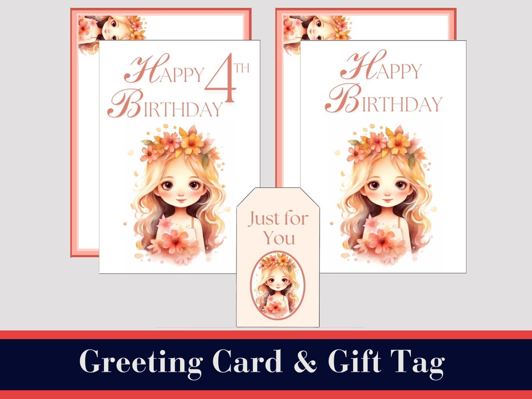 Happy 4th Birthday Card Printable Birthday Card for a Four - Etsy