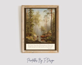 Printable Scripture Art - Vintage Woodland Picture with the Bible Verse Genesis 1:26 (Digital Download)
