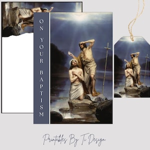 Baptism Card Set, Printable Religious Baptism Card with Matching Envelopes, Gift Tag and Bookmarks, For Adult Water Baptism DIGITAL DOWNLOAD