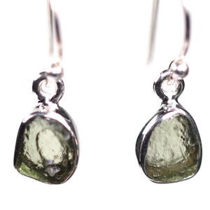GENUINE Moldavite set in Sterling Silver Earrings - Natural Czech Moldavite Tektite Jewelry